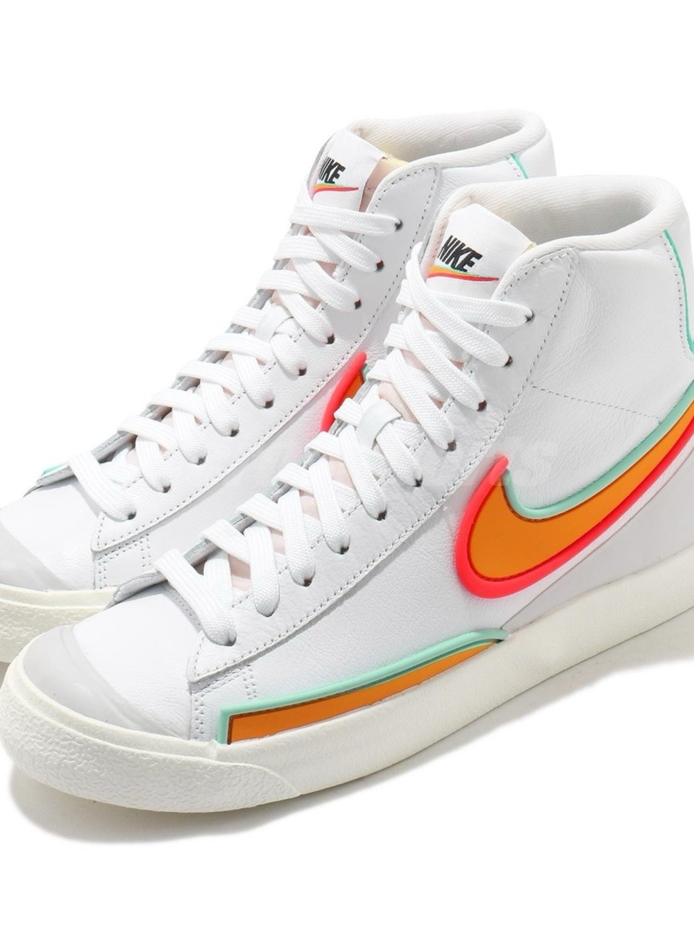 Nike Women's White High-Top Sneakers with Orange and Pink Swoosh